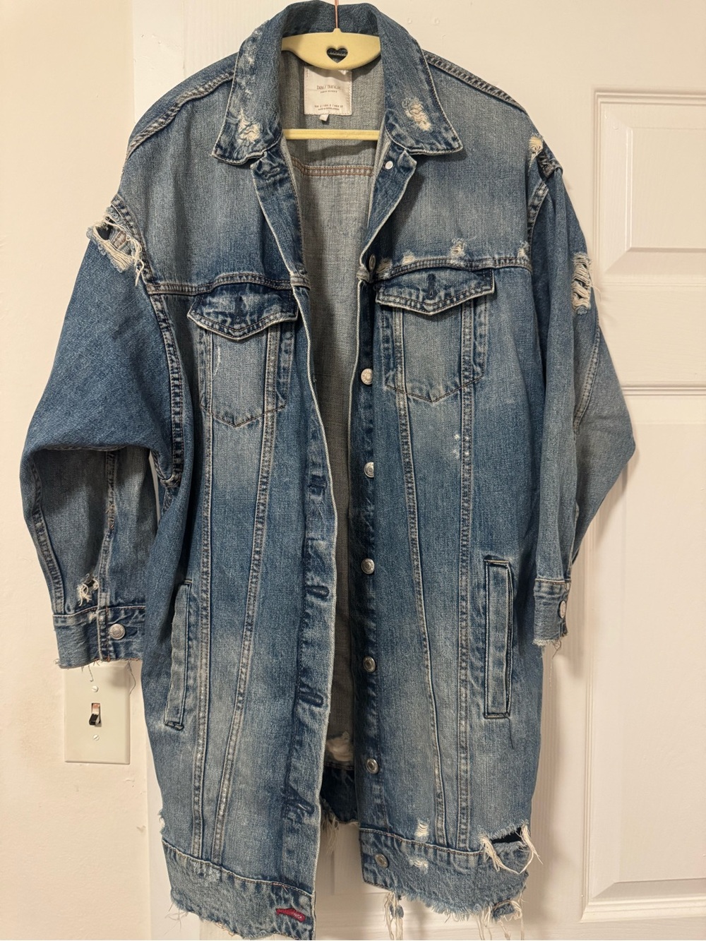 Zara Distressed Oversized Denim Jacket - Blue
